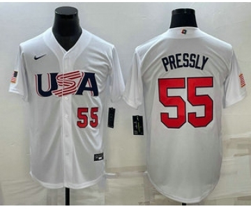 Men's USA Baseball #55 Ryan Pressly Number 2023 White World Baseball Classic Stitched Jerseys