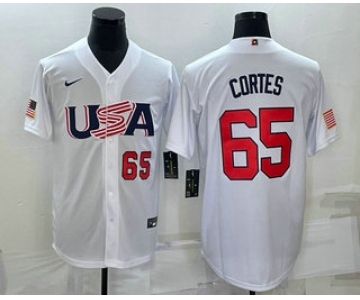 Mens USA Baseball #65 Nestor Cortes Number 2023 White World Classic Stitched Jersey