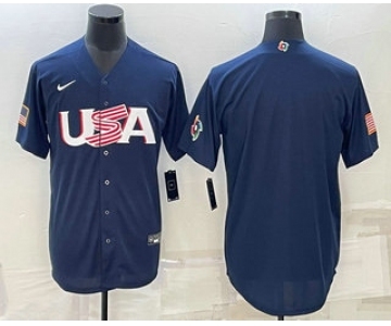 Men's USA Baseball Blank 2023 Navy World Baseball Classic Stitched Jersey