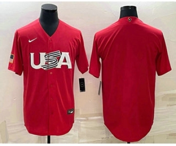 Men's USA Baseball Blank 2023 Red World Classic Stitched Jerseys