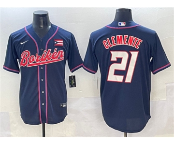 Men's Puerto Rico Baseball #21 Roberto Clemente Navy 2023 World Baseball Classic Stitched Jersey