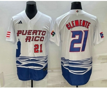 Men's Puerto Rico Baseball #21 Roberto Clemente Number 2023 White World Baseball Classic Stitched Jerseys