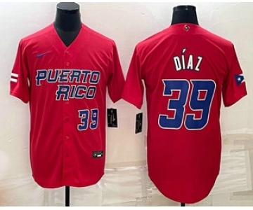 Men's Puerto Rico Baseball #39 Edwin Diaz Number 2023 Red World Baseball Classic Stitched Jersey