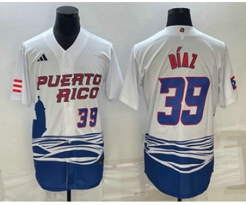 Mens Puerto Rico Baseball #39 Edwin Diaz Number 2023 White World Baseball Classic Stitched Jersey