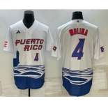 Men's Puerto Rico Baseball #4 Carlos Correa Number 2023 White World Baseball Classic Stitched Jersey