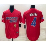 Men's Puerto Rico Baseball #4 Yadier Molina Number 2023 Red World Baseball Classic Stitched Jersey