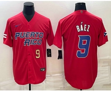 Men's Puerto Rico Baseball #9 Javier Baez Number 2023 Red World Baseball Classic Stitched Jerseys