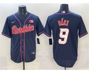 Men's Puerto Rico Baseball #9 Javier Báez Navy 2023 World Baseball Classic Stitched Jersey
