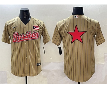 Men's Puerto Rico Baseball Tan 2023 World Baseball Classic Team Big Logo Stitched Jersey