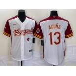 Men's Venezuela Baseball #13 Ronald Acuna Jr 2023 White Red World Classic Stitched Jersey