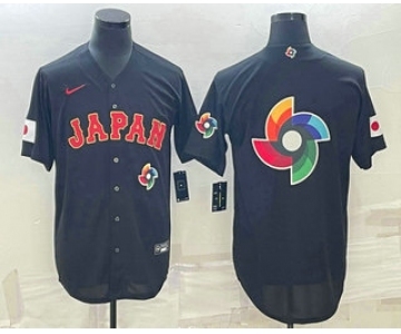 Men's Japan Baseball 2023 Black World Big Logo With Patch Classic Stitched Jerseys