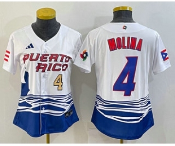 Womens Puerto Rico Baseball #4 Yadier Molina Number 2023 Red World Classic Stitched Jersey