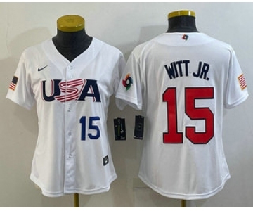 Womens USA Baseball #15 Bobby Witt Jr Number 2023 White World Classic Replica Stitched Jersey