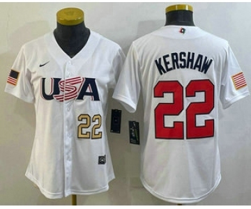 Womens USA Baseball #22 Clayton Kershaw Number 2023 White World Classic Stitched Jersey