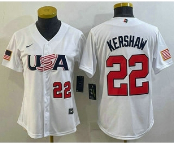 Women's USA Baseball #22 Clayton Kershaw Number 2023 White World Classic Stitched Jerseys