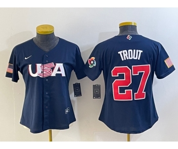 Women's USA Baseball #27 Mike Trout 2023 Navy World Classic Stitched Jersey