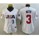 Women's USA Baseball #3 Mookie Betts Number 2023 White World Classic Replica Stitched Jersey