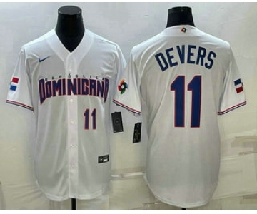 Men's Dominican Republic Baseball #11 Rafael Devers Number 2023 White World Baseball Classic Stitched Jersey
