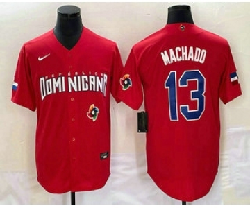 Men's Dominican Republic Baseball #13 Manny Machado 2023 Red World Classic Stitched Jersey