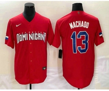Men's Dominican Republic Baseball #13 Manny Machado 2023 Red World Classic Stitched Jerseys