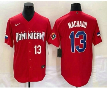 Men's Dominican Republic Baseball #13 Manny Machado Number 2023 Red World Classic Stitched Jersey