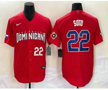 Men's Dominican Republic Baseball #22 Juan Soto Number 2023 Red World Classic Stitched Jersey