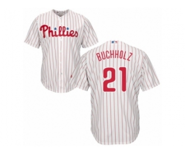 Youth Majestic Philadelphia Phillies #21 Clay Buchholz Replica White Red Strip Home Cool Base MLB Jersey
