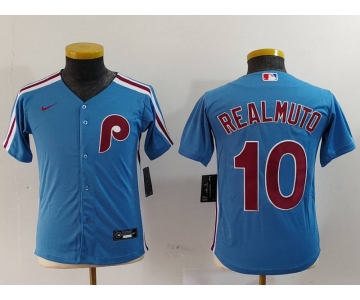 Youth Philadelphia Phillies #10 JT Realmuto Light Blue Cooperstown Cool Base Jersey