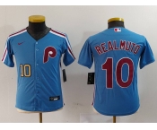 Youth Philadelphia Phillies #10 JT Realmuto Light Blue Cooperstown Cool Base Jerseys
