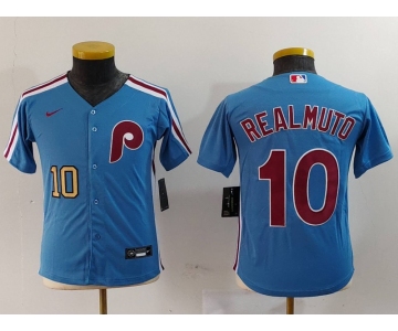 Youth Philadelphia Phillies #10 JT Realmuto Light Blue Cooperstown Cool Base Jerseys