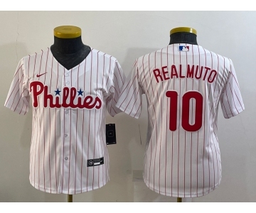 Youth Philadelphia Phillies #10 JT Realmuto White Stitched MLB Cool Base Nike Jersey