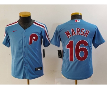 Youth Philadelphia Phillies #16 Brandon Marsh Light Blue Cooperstown Cool Base Jersey