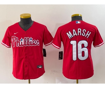 Youth Philadelphia Phillies #16 Brandon Marsh Red Stitched Cool Base Jersey
