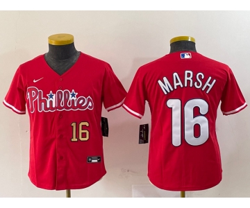 Youth Philadelphia Phillies #16 Brandon Marsh Red Stitched Cool Base Jerseys
