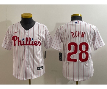 Youth Philadelphia Phillies #28 Alec Bohm White Cool Base Jersey