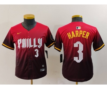 Youth Philadelphia Phillies #3 Bryce Harper Number Red 2024 City Connect Limited Jersey