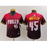 Youth Philadelphia Phillies #45 Zack Wheeler Number Red 2024 City Connect Limited Jersey