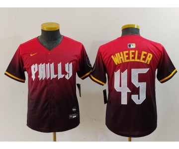 Youth Philadelphia Phillies #45 Zack Wheeler Red 2024 City Connect Limited Jersey