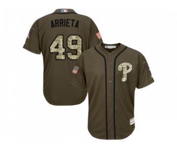 Youth Philadelphia Phillies #49 Jake Arrieta Green Salute to Service Stitched MLB Jersey