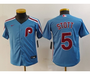 Youth Philadelphia Phillies #5 Bryson Stott Light Blue Cooperstown Cool Base Jersey