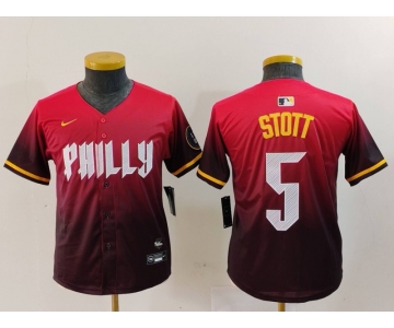 Youth Philadelphia Phillies #5 Bryson Stott Red 2024 City Connect Limited Jersey