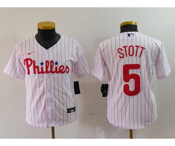 Youth Philadelphia Phillies #5 Bryson Stott White Pinstripe Stitched Cool Base Jersey