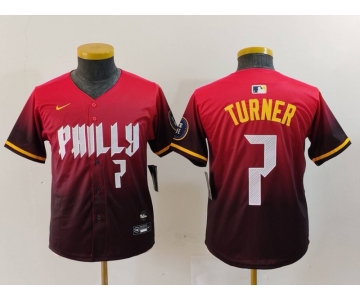 Youth Philadelphia Phillies #7 Trea Turner Number Red 2024 City Connect Limited Jersey