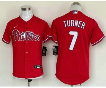 Youth Philadelphia Phillies #7 Trea Turner Red Cool Base Stitched Baseball Jersey