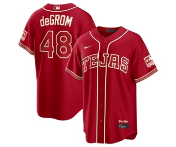 Men's Texas Rangers #48 Jacob deGrom Red 2026 City Connect Stadium Stitched Baseball Jersey