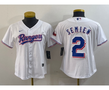 Women's Texas Rangers #2 Marcus Semien White 2024 Gold Collection Limited Cool Base Jersey