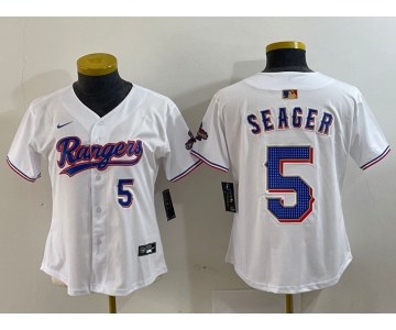 Women's Texas Rangers #5 Corey Seager Number White 2024 Gold Collection Limited Cool Base Jersey