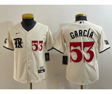 Women's Texas Rangers #53 Adolis Garcia Number Cream 2023 City Connect Cool Base Stitched Jersey