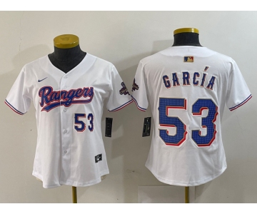 Women's Texas Rangers #53 Adolis Garcia Number White 2024 Gold Collection Limited Cool Base Jerseys