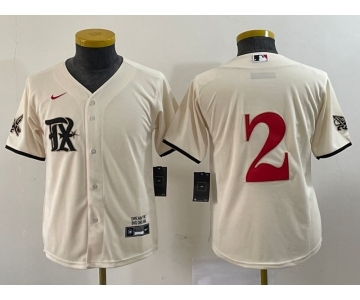 Youth Texas Rangers #2 Marcus Semien Cream 2023 City Connect Stitched Baseball Jersey